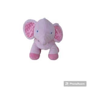 Babies R Us Pink Elephant Plush Stuffed Animal White Polka Dot Ears Striped Bow